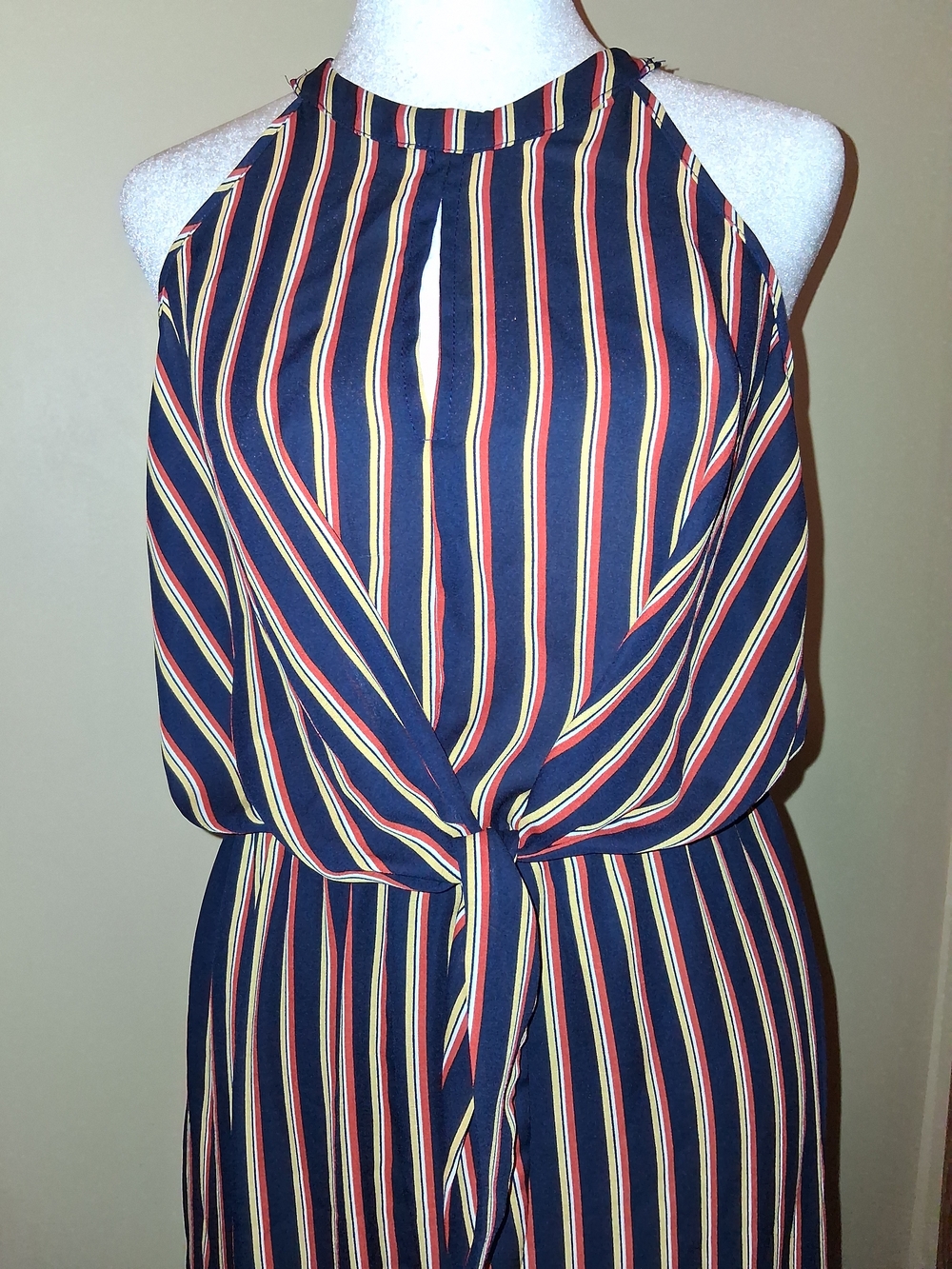 Sienna Sky Navy Multi-Stripe Halter Tie-Waist Jumpsuit